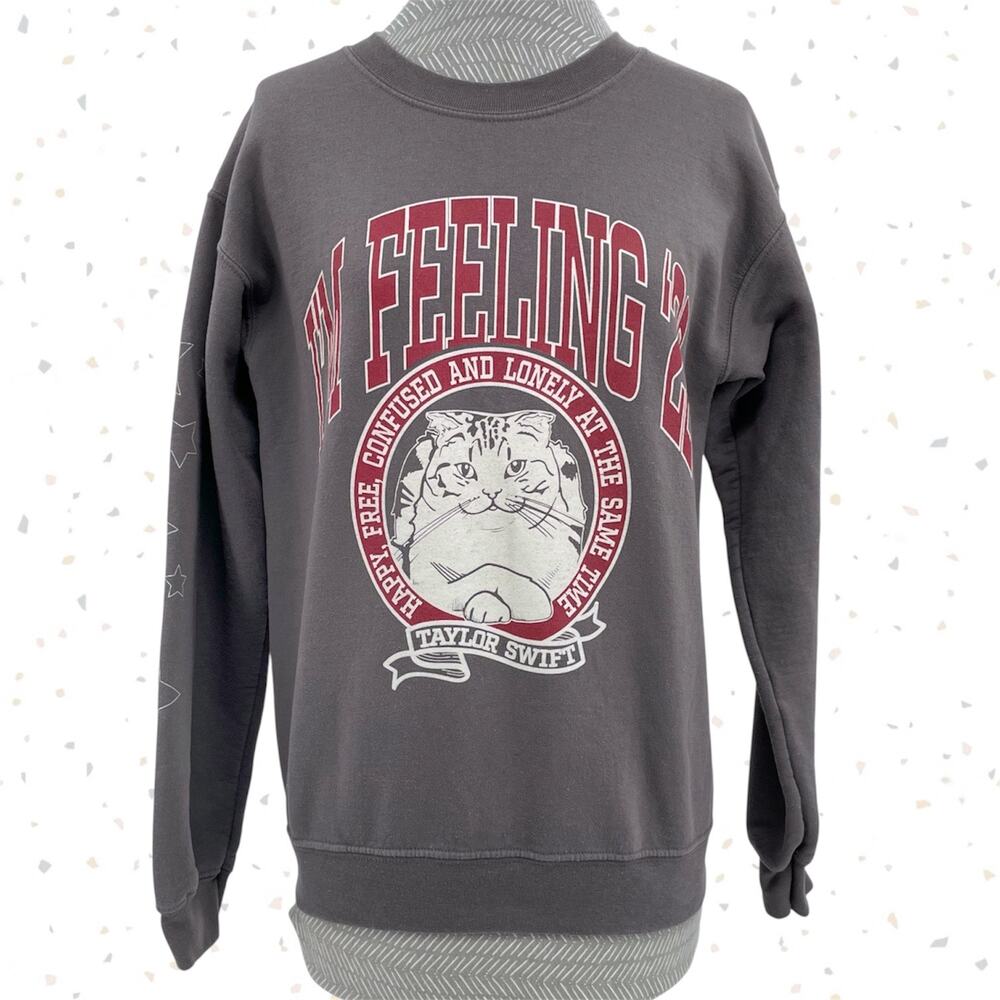 Taylor Swift I'm Feeling ‘22 Gray Sweatshirt Meredith Cat Star Graduation Size S